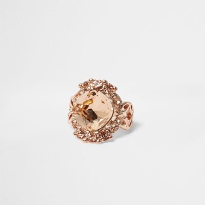 Rose gold tone large gem ring